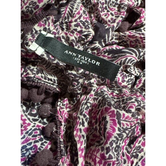 Ann Taylor Bohemian Paisley Print Infinity Scarf With Pom Pom Trim - Pink & Blac - Picture 2 of 3